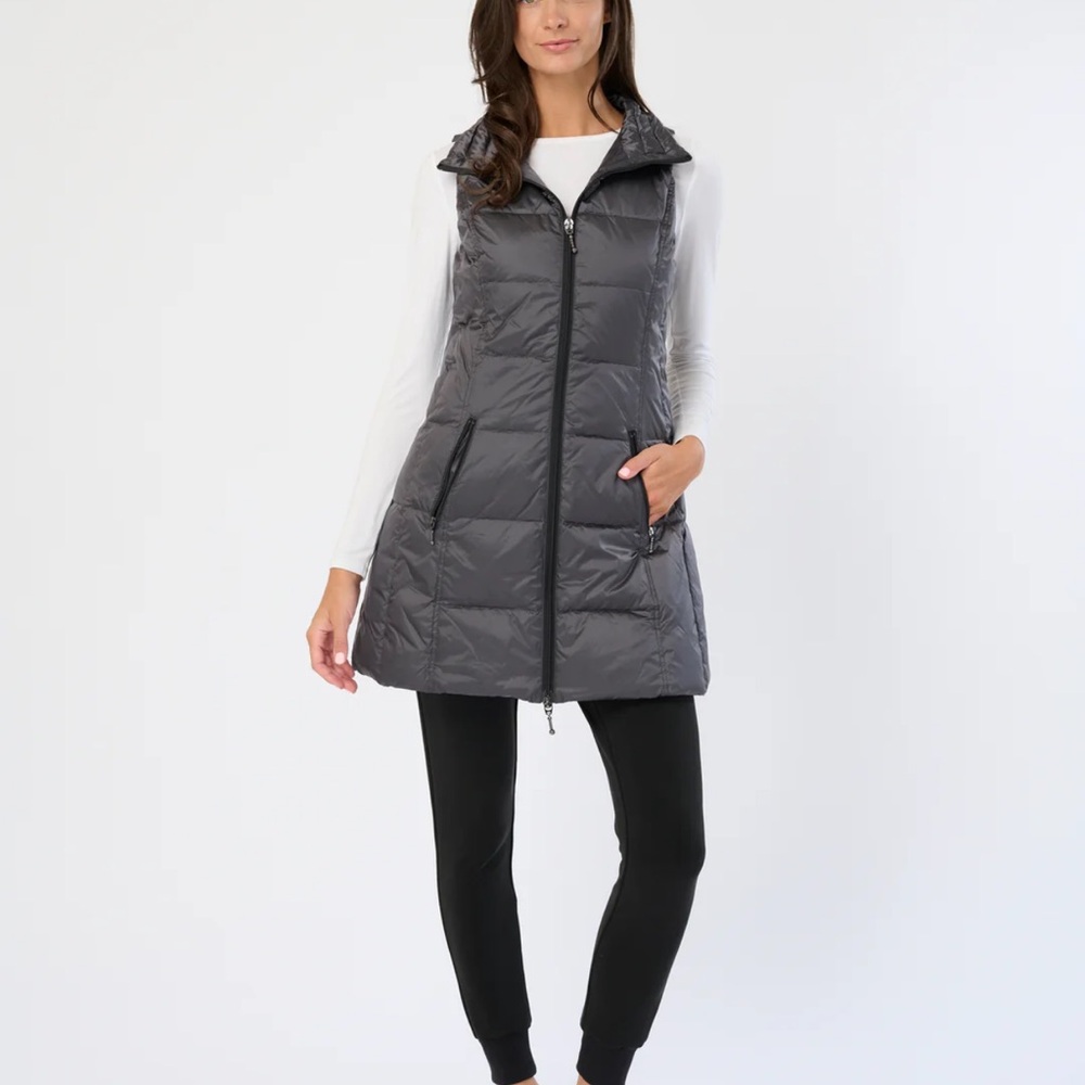 Anorak long metallic down grey vest xl like new